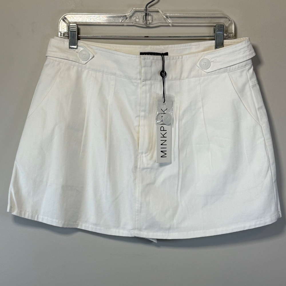 MINKPINK Roma Skort Women Large White NEW Pleated Cotton MG2402437 Ivy